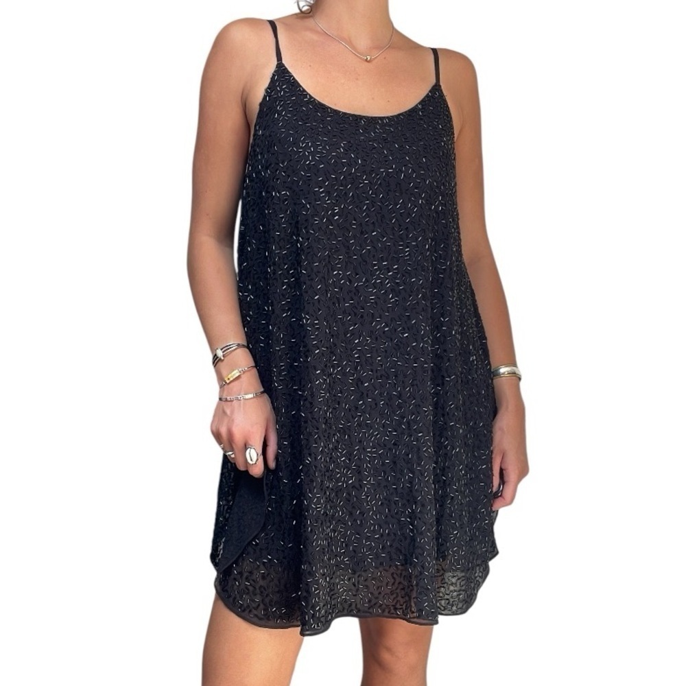 Alice + Olivia Rhea Beaded Party Cocktail Beaded Mini Little Black Dress Small